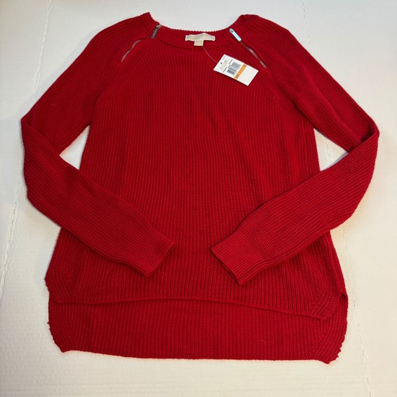 Michael Kors Sweaters - NWT Michael Kors Red Knit Zipper Shoulder Sweater Top‎ Size Small